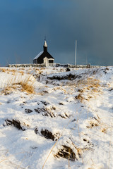 black church of budir in iceland