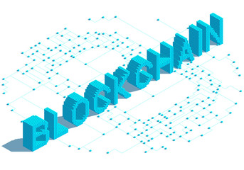 Isometric blockchain word isolated