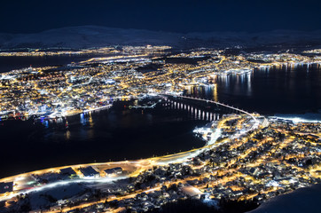 Looking Down Over City at Night