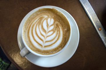 Looking Down on Coffee Cup with Latte Art