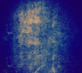 Blue dark old background with cracked paint. Blue black vignetted blank aged background. Long format. Cracked texture.