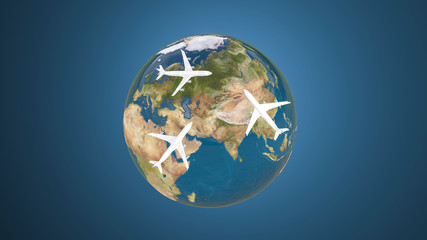 Obraz na płótnie Canvas planes over the globe 3d