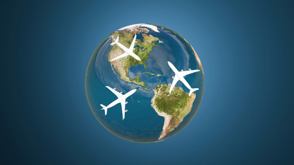 planes over the globe 3d