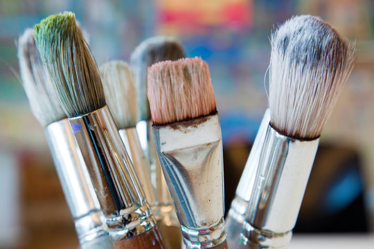 paintbrushes in painter studio