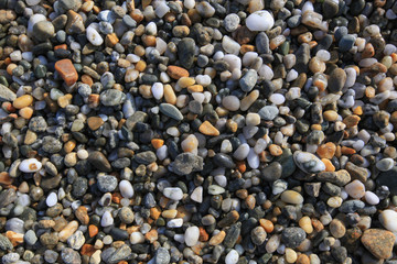 Colorful pebbles on the beach, natural texture