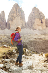 tourist girl at the Dolomites
