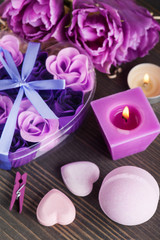 Obraz na płótnie Canvas Purple tulips, foam petals