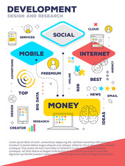 Development template composition concept. Vector creative color illustration of graph business project with header, text on white background.