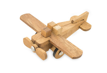 Wooden airplane model isolated over white background