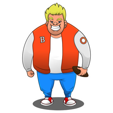 Sporty Boy standing and carry ball cartoon vector