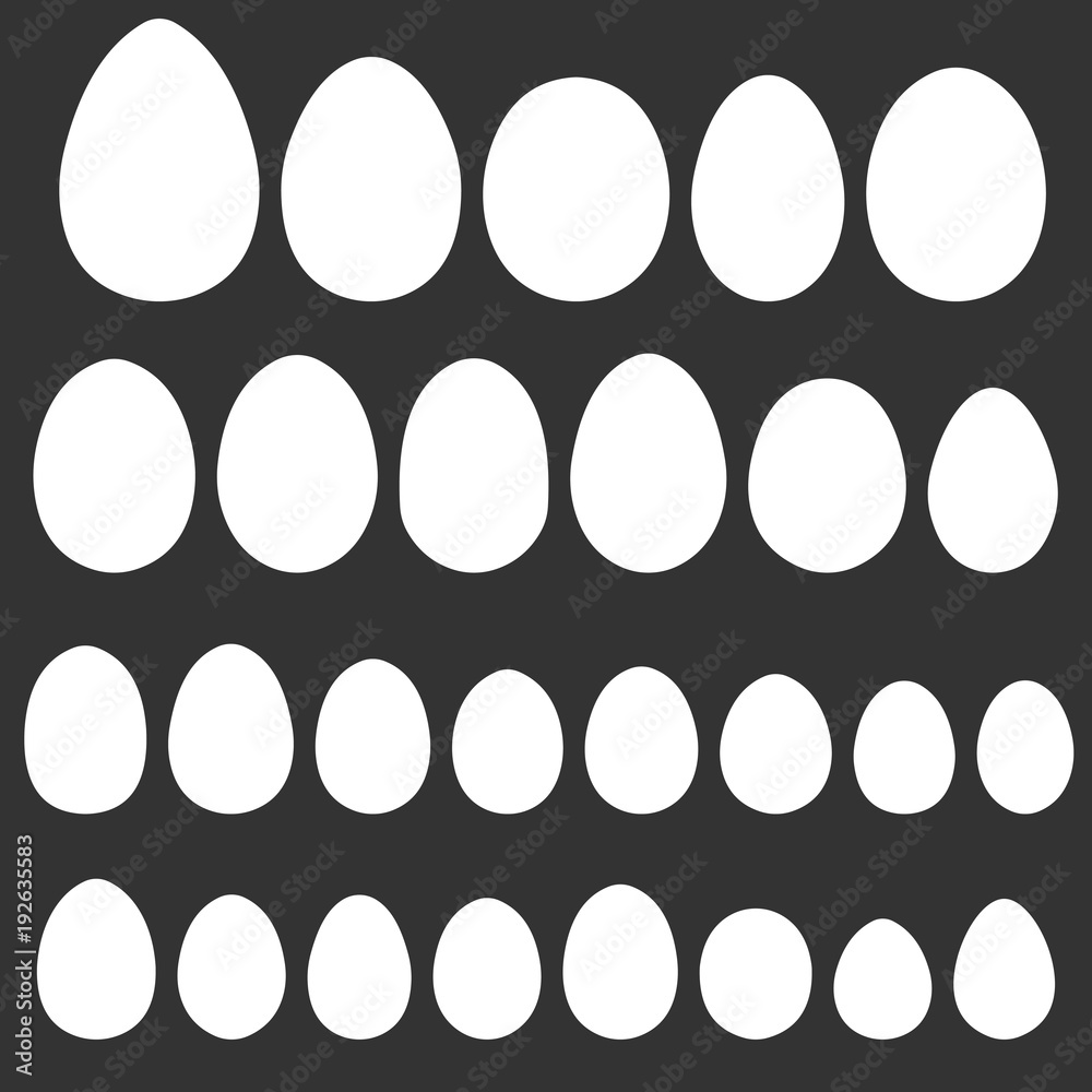 Poster Set egg shape template for hand drawing for Easter holiday, vector different shape of bird eggs reptiles, for Easter design