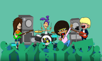 People showing a Rock Band concert cartoon vector