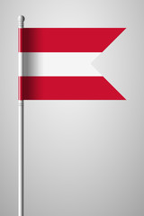 Flag of Austria. National Flag on Flagpole. Isolated Illustration on Gray