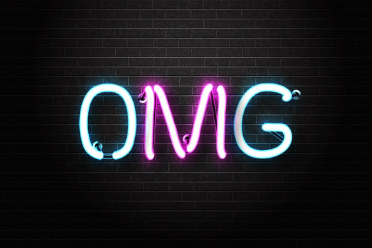 Vector realistic isolated neon sign of OMG lettering for decoration and covering on the wall background.