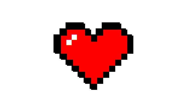 Animation of pixel style heart with glitch effect