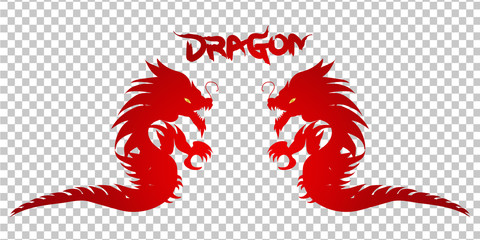 Red dragon silhouette on transparent background.vector illustration