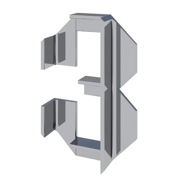 Shiny 3D number metal profile of the area. Number in stainless steel. Steel number for engineers and steel-industry. 3D rendering.