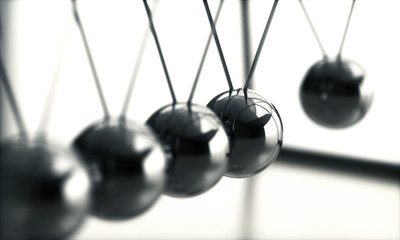 Energy Conservation Momentum. 3D illustration of Newton's cradle, concept of conservation of...