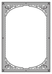 Ornate black rectangular framework. A4 proportions. Book cover decoration, icon case, template for certificate, diploma, announcement.