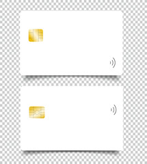 Set of banking chip credit card realistic mockup. Clear plastic card template.