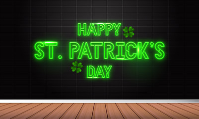 Obraz premium St Patrick's day neon style - fluorescent Neon Sign on brickwall Front view.