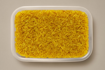 Whole Grains. Top View of Healthy grain foods in a White bowl on grey background with Real Shadow. Rice.