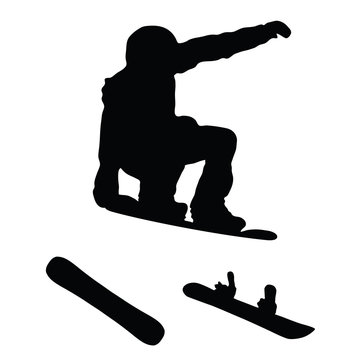 snowboarder silhouette with snowboard vector