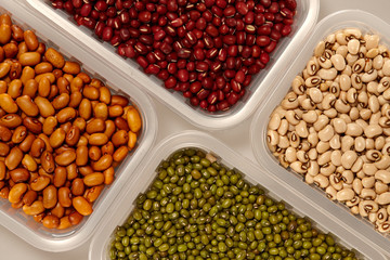 Whole Grains. Top View of Healthy grain foods in a White bowl on grey background with Real Shadow.