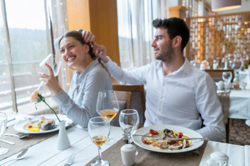 Couple having lunch at rustic gourmet restaurant