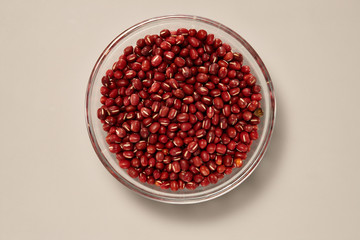 Whole Grains. Top View of Healthy grain foods in a Glass bowl on grey background with Real Shadow.