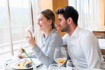 Couple having lunch at rustic gourmet restaurant