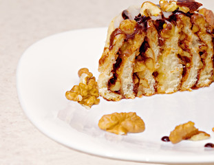 A kind of sweet bun and stuffing inside. Cut bun close-up