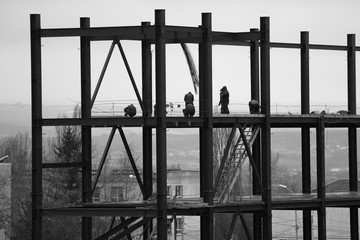 View of the industrial construction in the evening
