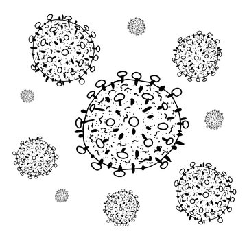 Vector black sketch HIV isolated on white backgtound. Microbe in medical therapy. Germ illness element. Hand painted bacterium for medicine concept.