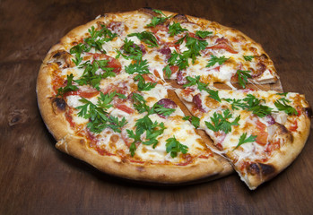 pizza with cheese and sausages