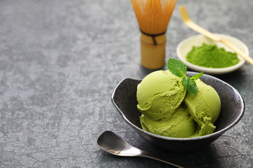 homemade matcha green tea ice cream, japanese dessert