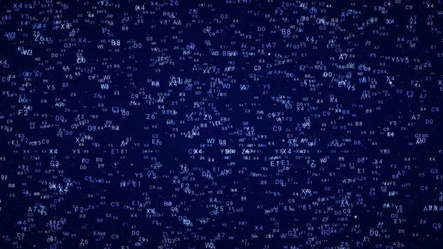 Digital space.Technological background,Particles and text numbers fly around in cyberspace.Blue Type 1