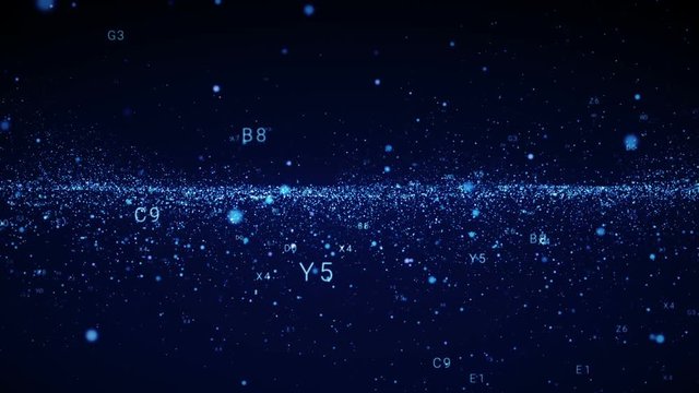  Digital intro.Technological Background.Digits flying in cyberspace with particles.Windy night.BLUE.Type 1