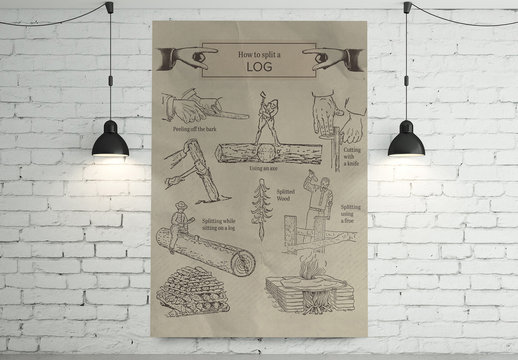 Antique Illustrated How to Split a Log Poster