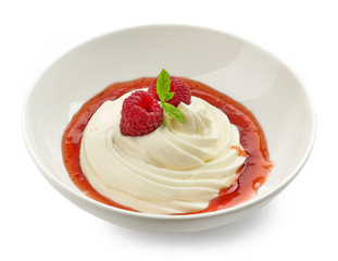 whipped cream with raspberry sauce