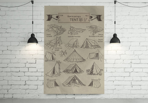 Antique Illustrated How to Put Up a Tent Poster