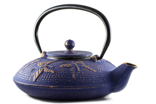 Blue Chinese cast iron teapot.