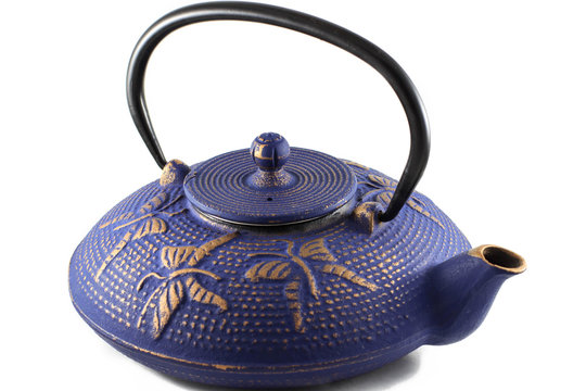 Blue Chinese cast iron teapot.