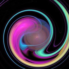 Bunte Nebelspirale auf schwarzem Grund