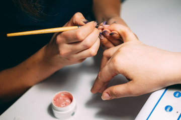 Obraz na płótnie Canvas Gel nail extensions build up process