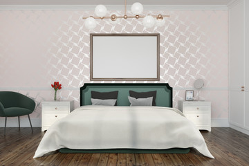 White pattern bedroom interior, poster