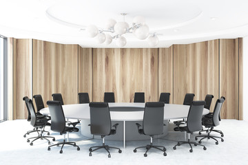 Fototapeta na wymiar Wooden meeting room, round table