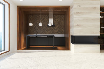 Functional white and dark wooden kitchen