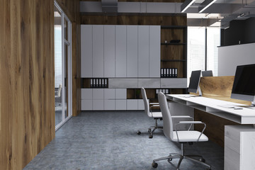 Wooden wall office with a bookcase