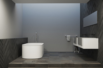 Fototapeta na wymiar Interior of a gray bathroom with marble floor